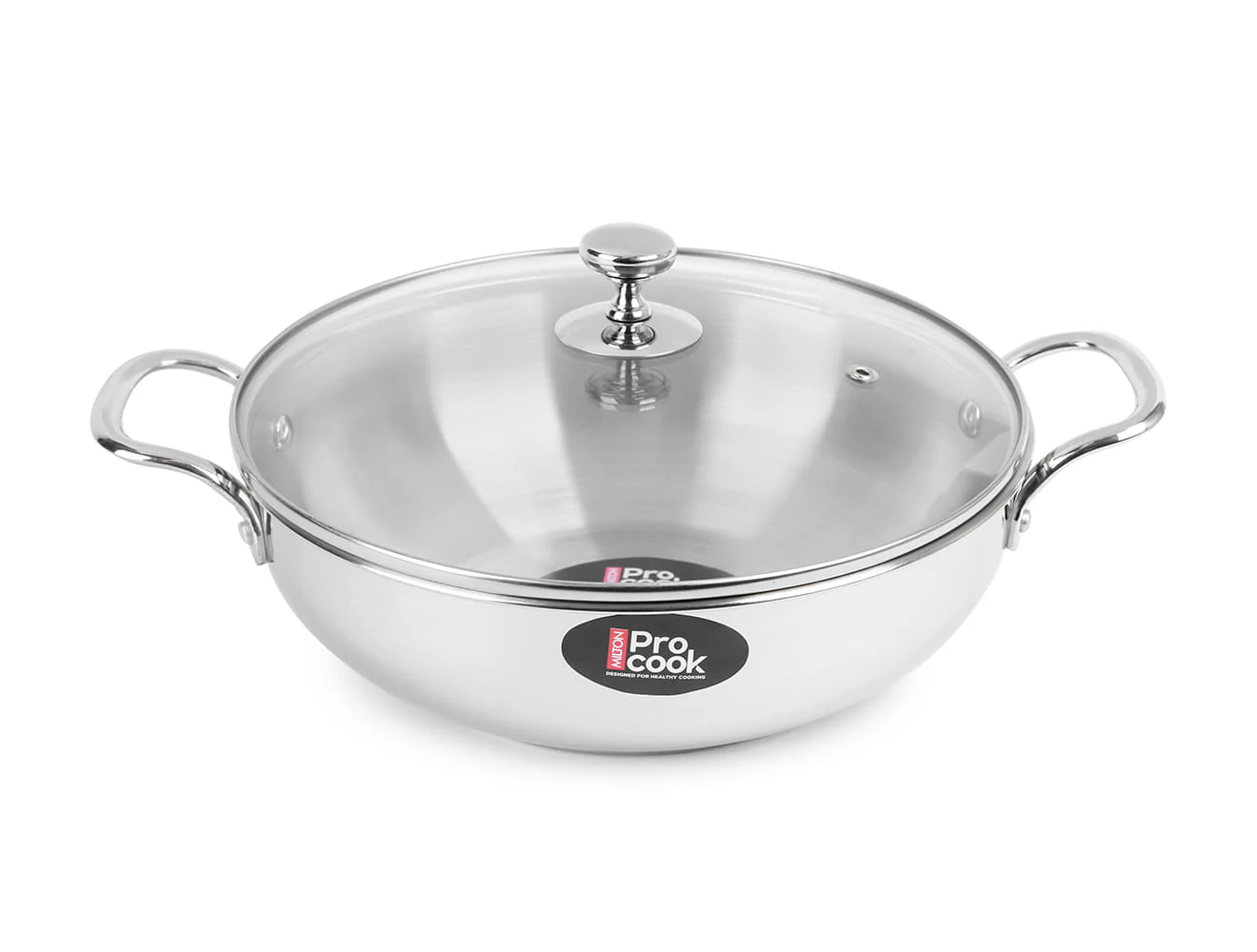 Kadhai with Glass Lid Stainless Steel Sandwich Bottom (Milton Procook)