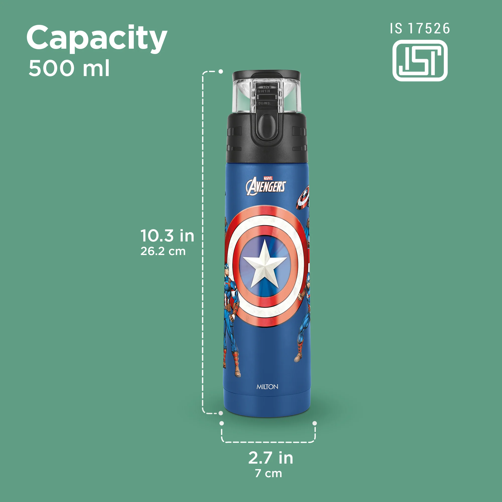 Marvel Mighty Captain America Thermosteel Bottle (Milton) - Image 3