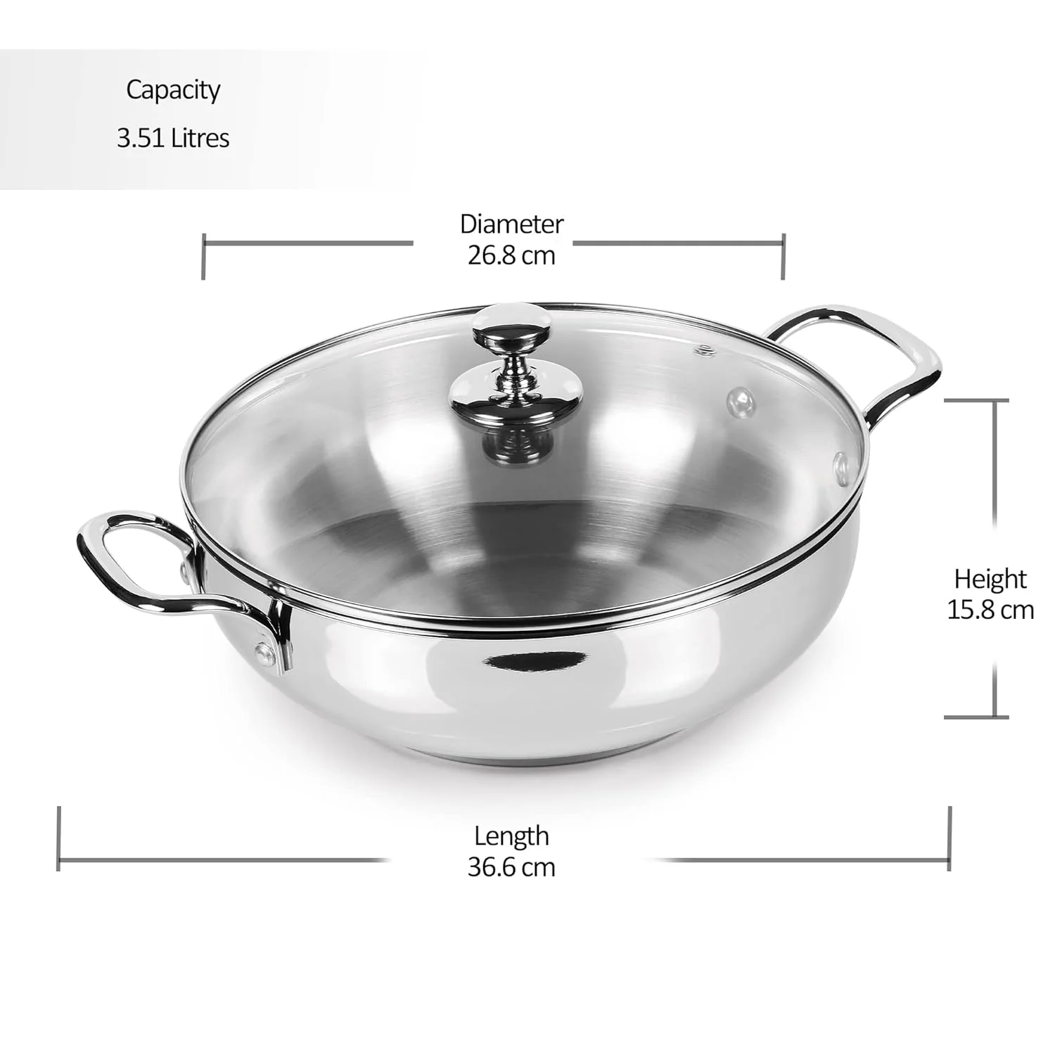 Stainless Steel Kadhai with Glass Lid (Milton Procook) - Image 8