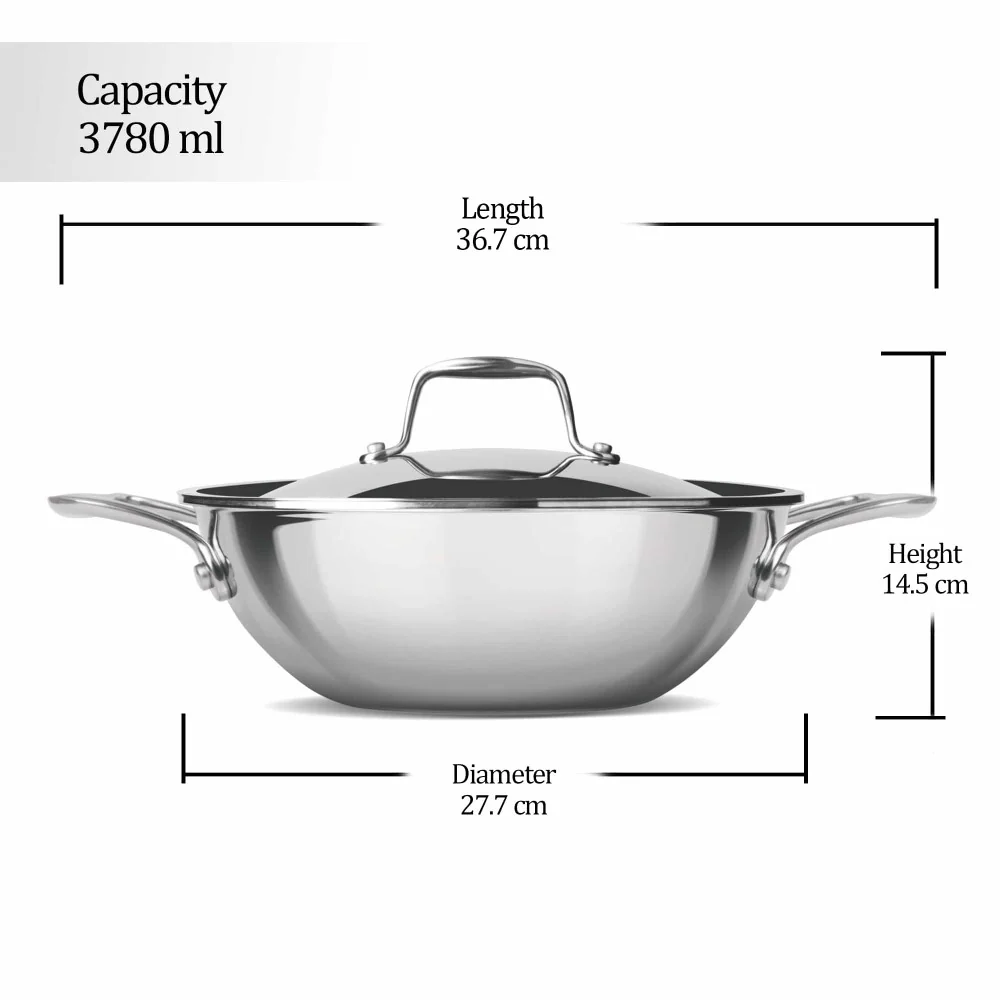 Triply Stainless Steel Kadhai with Lid (Milton Procook) - Image 10